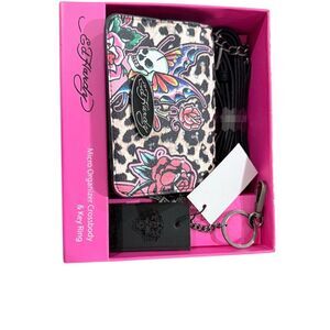 Ed Hardy Cheetah Print Micro Crossbody & Key Ring Unisex Bag
